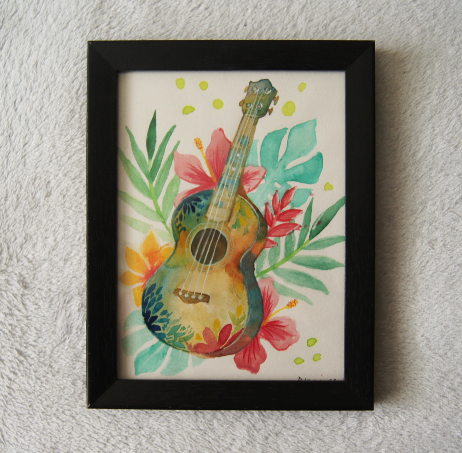 Ukulele - akvarelový obraz